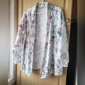 Bellambra Women's 100% Linen Floral Open-Front Jacket